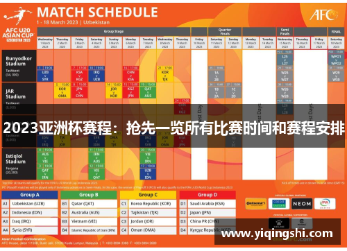 2023亚洲杯赛程：抢先一览所有比赛时间和赛程安排